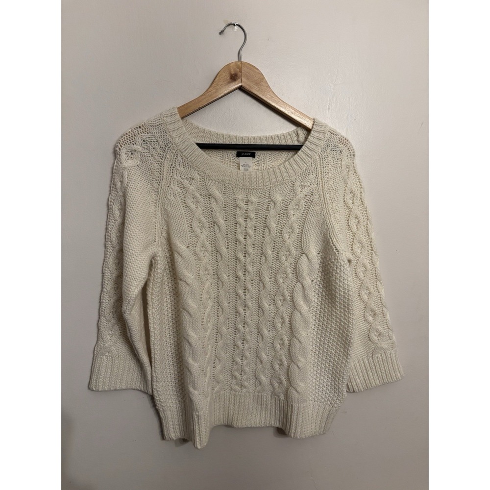 J. Crew Women's Cream Alpaca Merino Wool Blend‎ Sweater Classic Knitted Large